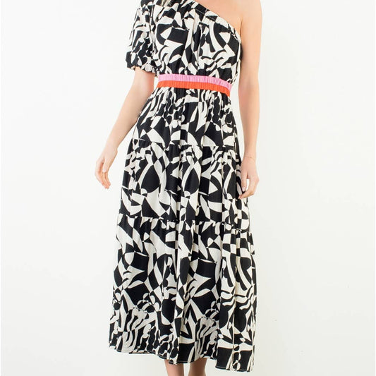 One Shoulder Pattern Detail Maxi Dress