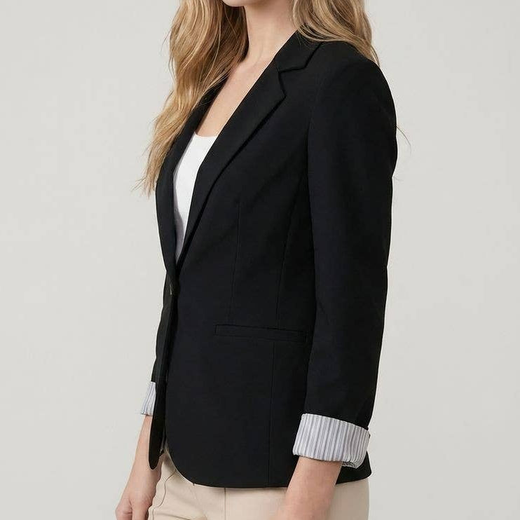 One Button Blazer with Striped Lining