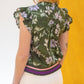 Olive Stripe Ribbed Band Floral Print and Embroidered Top