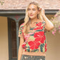 Collared V-Neck Over Shoulder Floral Print Knit Top