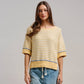 Yellow Striped Contrast Trim Sweater Tee