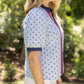 Blue Stripe Placket Embroidered Detail Stripe Top