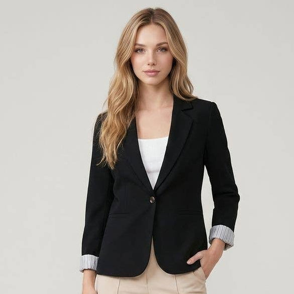 One Button Blazer with Striped Lining