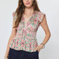 Printed Pleated Peplum V-neck Blouse