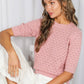 Textured Crochet 100% Cotton Crew Neck Knit Sweater