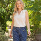 Ivory Sleeveless Ruffled V-Neck Floral Lace Top