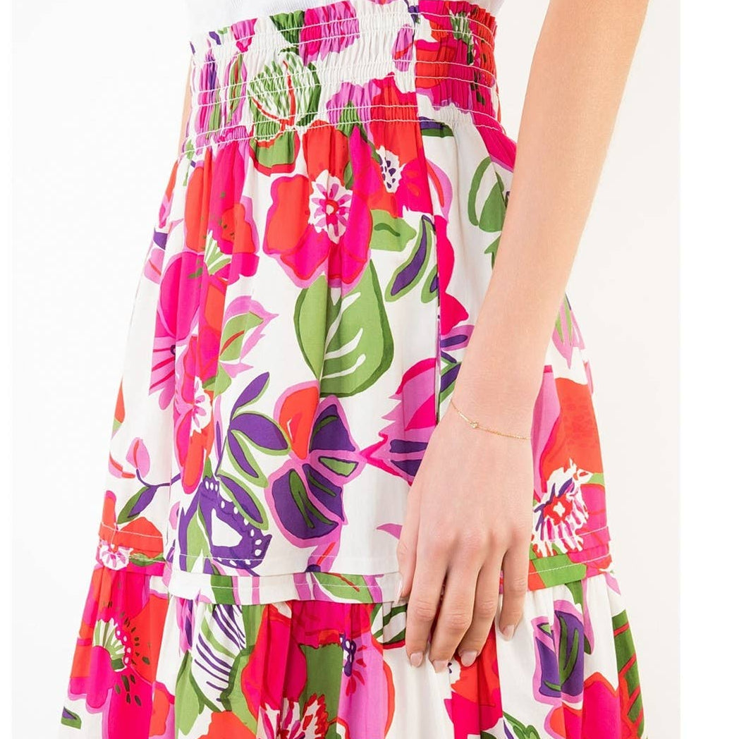 Pink Long Floral Pattern Skirt