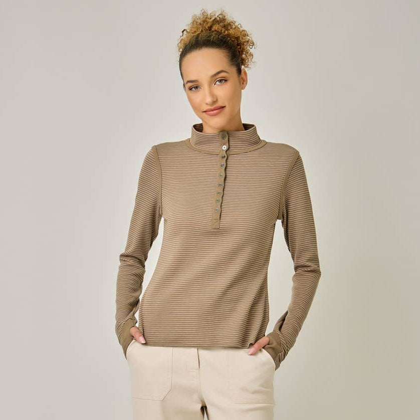 High Neck Striped Henley Top