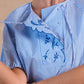 Blue Striped Embroidered Short Sleeve Blouse