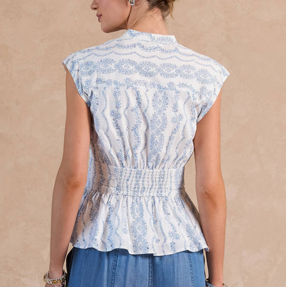 Floral Eyelet V-neck Peplum Blouse
