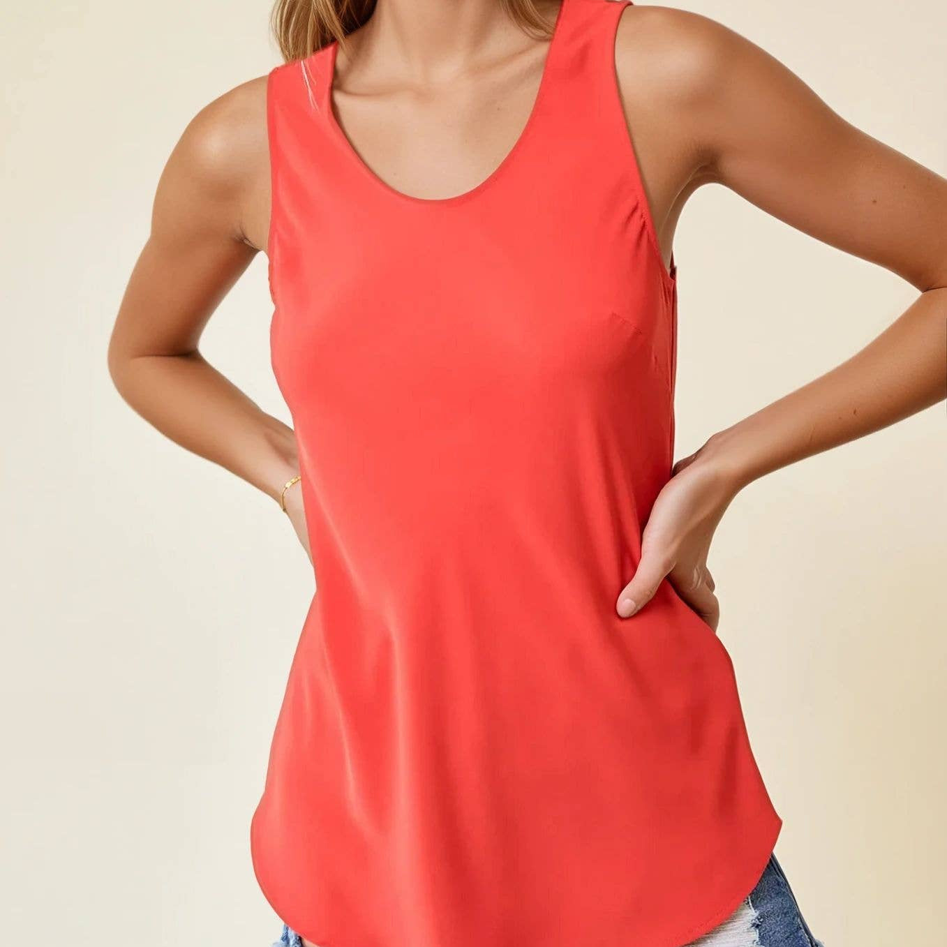 Sleeveless Scoop Neck Bias Woven Top