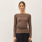 Modal Ribbed Boat Neck Shirred Waist Top