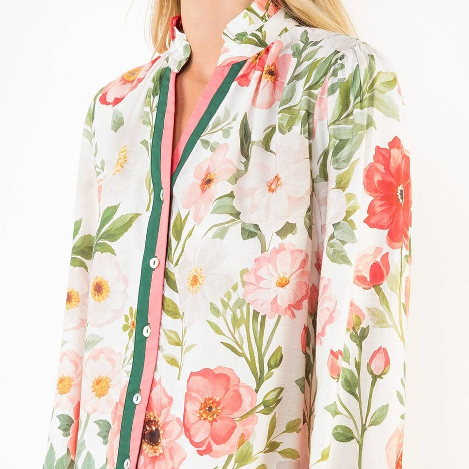Button Front Top With Floral Print