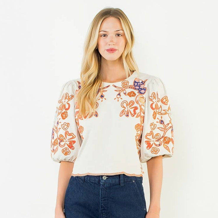 Floral Embroidered Puff Sleeve Top