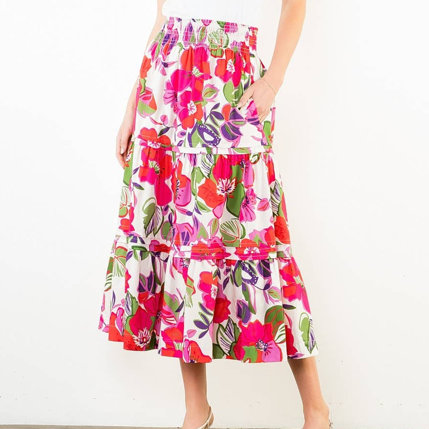Pink Long Floral Pattern Skirt