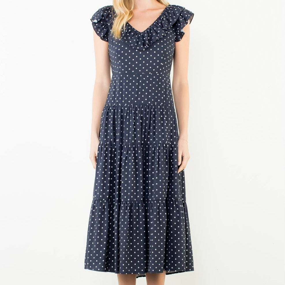 Flutter Sleeve Polka Dot Midi Dress