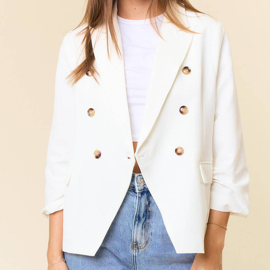 Double Breast Blazer With Scrunch Sleeve