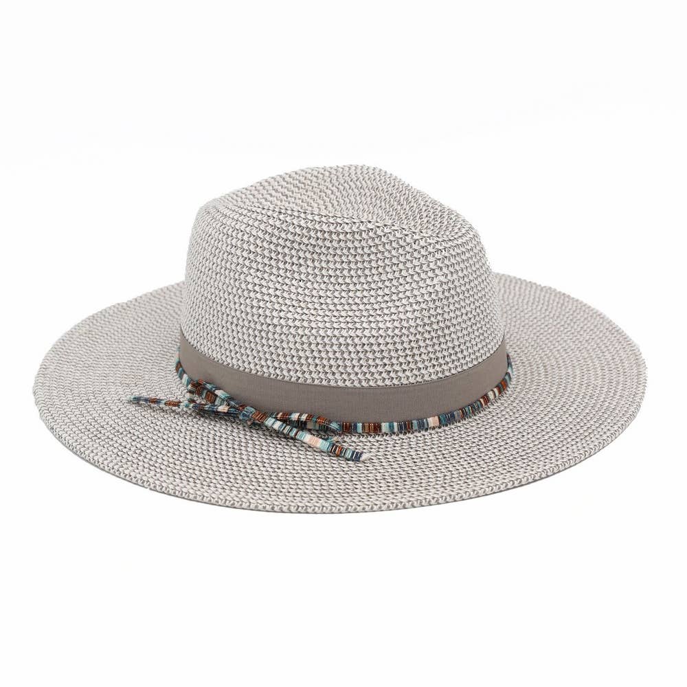 Gray Summer Straw Fedora Hat