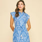 Damask Print Tiered Maxi Dress with Tassel Tie