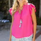 Pink Tassel Front Tie Ruffle Detail Top