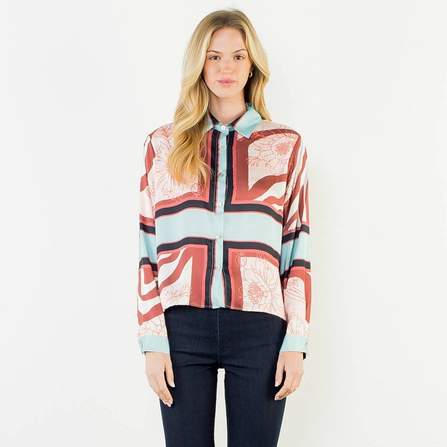 Satin Long Sleeve Pattern Top
