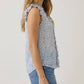 Abstract Printed V-Neck Ruffle Cap Sleeve Blouse