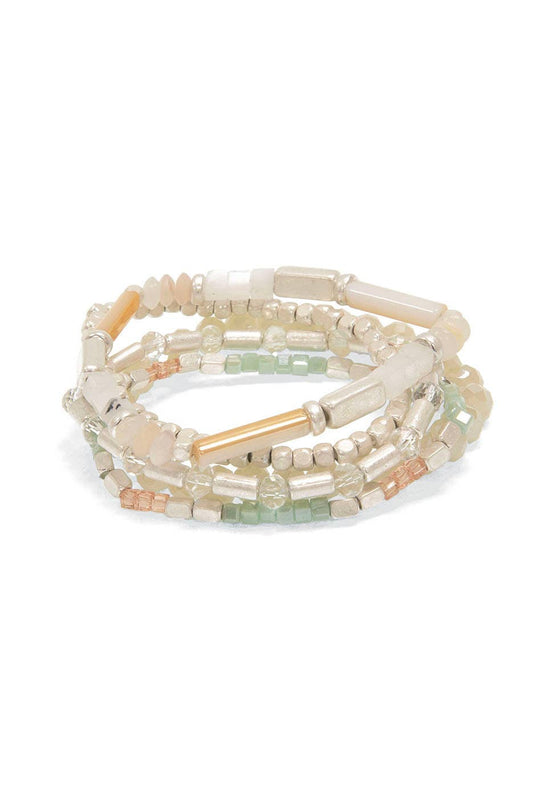Silver 5 Row Multi Bead Bracelet
