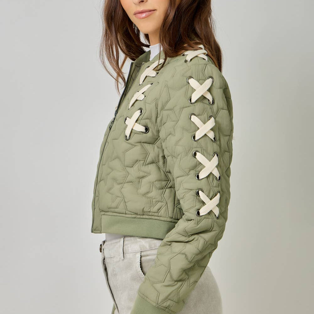 Lace Up Star Bomber Jacket