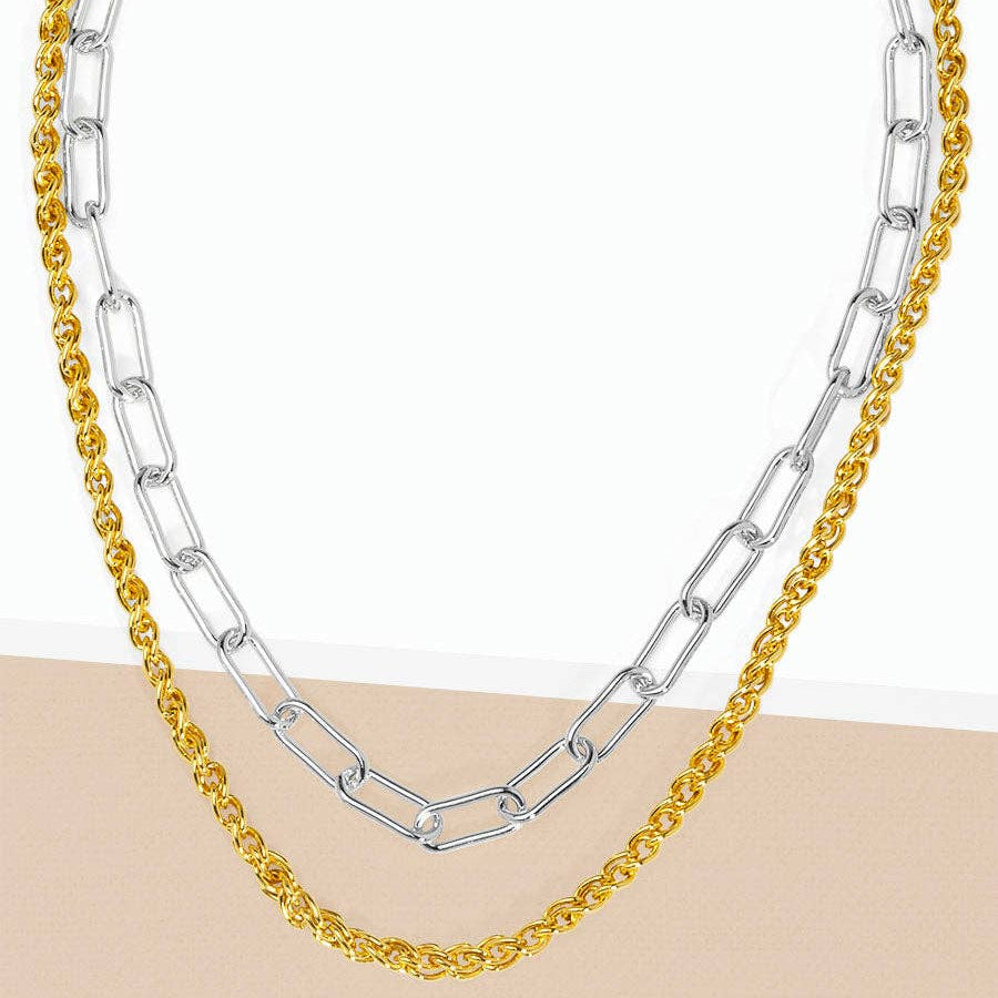 Layered Paperclip and Rolo Chain Short Necklace