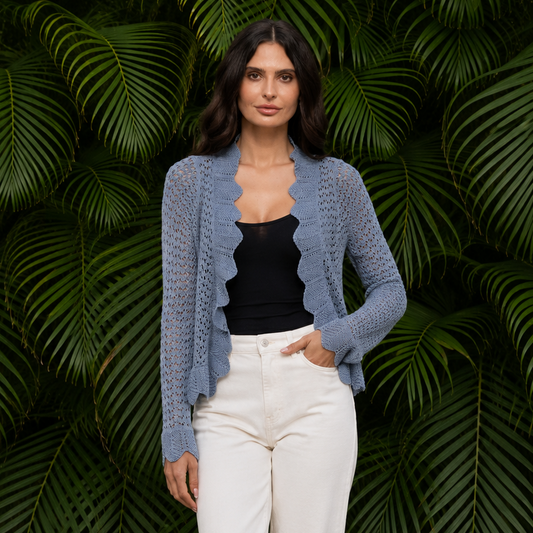 Scalloped Open-Front Knit Cardigan