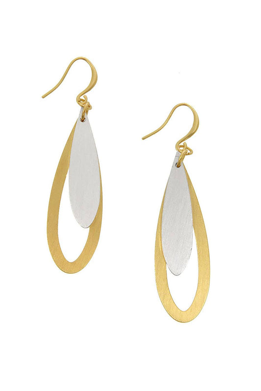 Mixed Metal Layered Teardrop Fishhook Earrings
