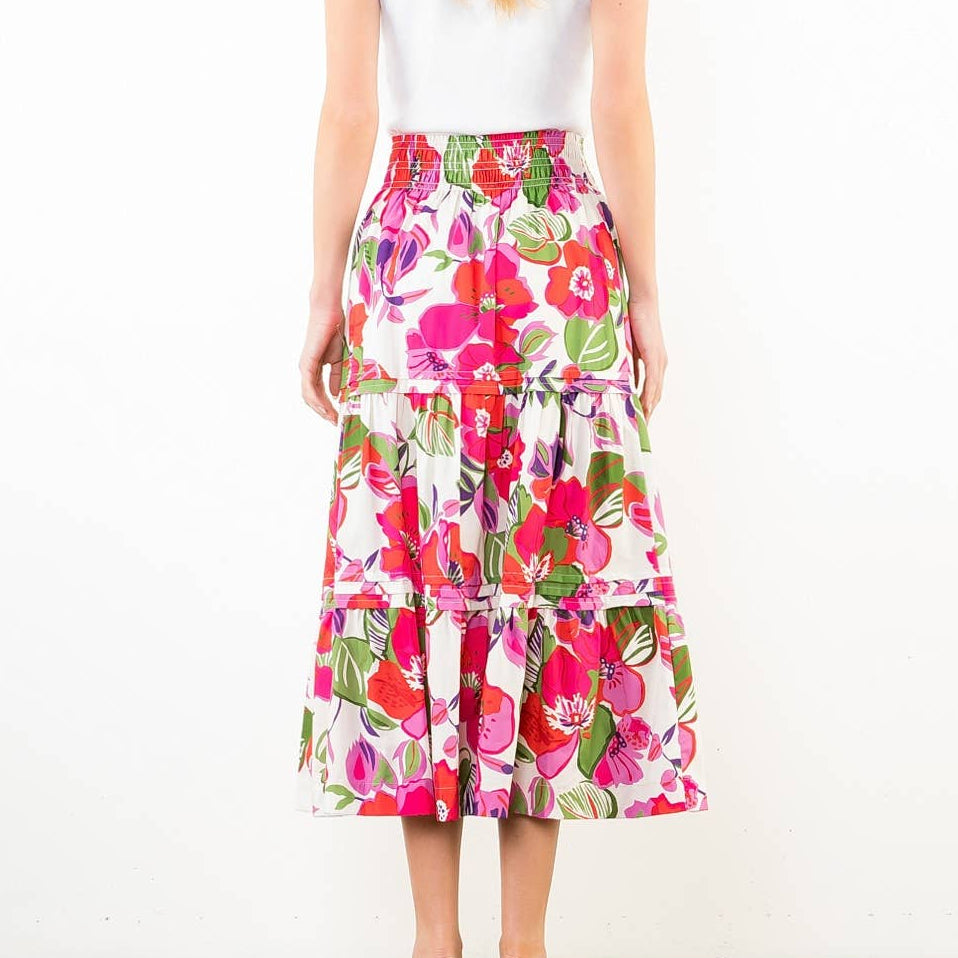 Pink Long Floral Pattern Skirt