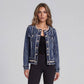 BSAD21 Frayed Denim Jacket with Pearl Trim