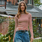 Contrast Seam Turtleneck Knit Top
