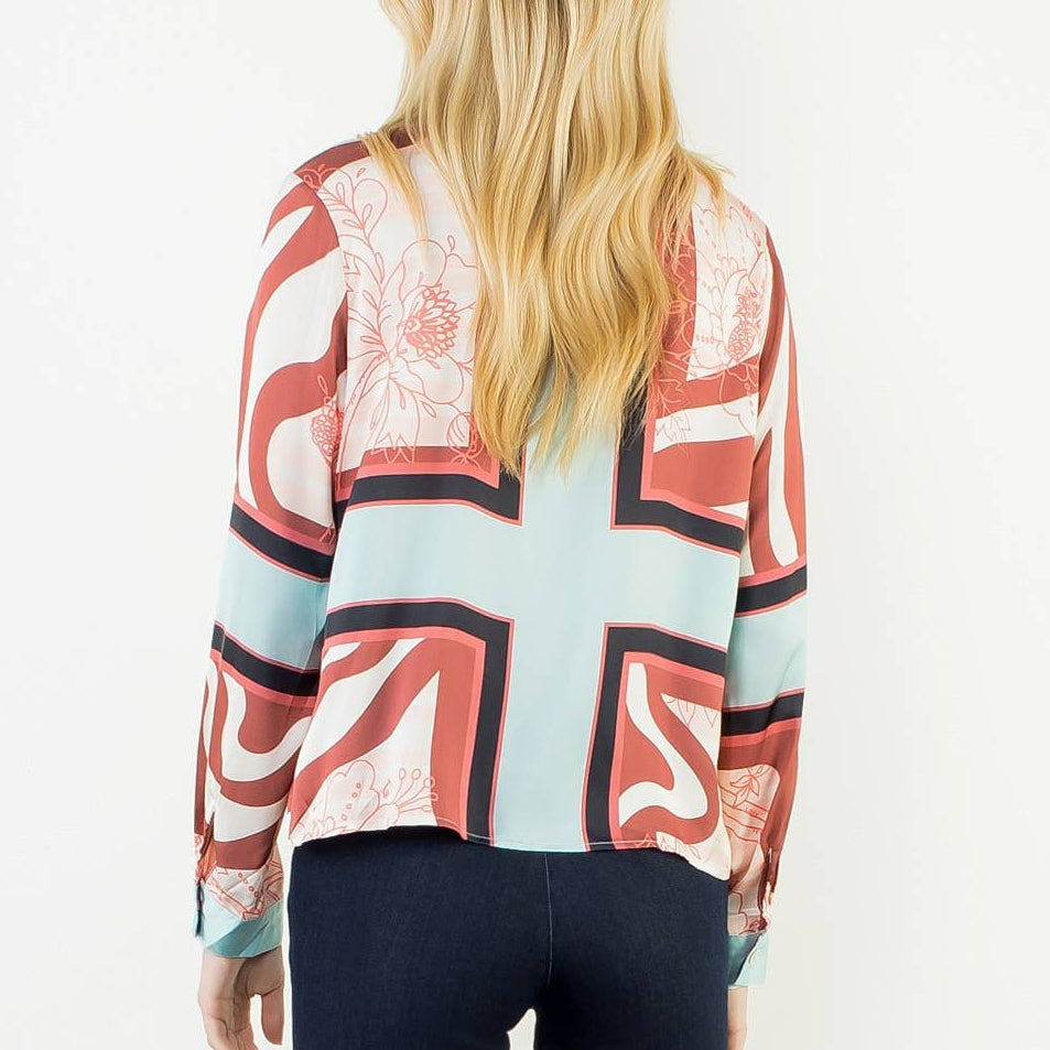 Satin Long Sleeve Pattern Top
