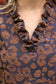 Ruffled V-Neck Animal Velvet Jacquard Dress