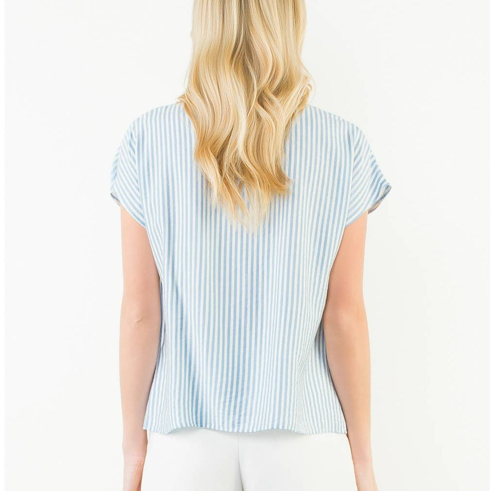Embroidered Stripe V-Neck Top
