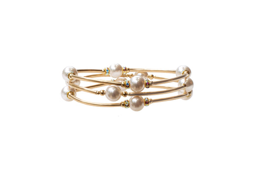 8mm Crystal White Swarovski Pearl in Gold Blessing Bracelet