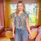 Pleated Sleeve Button Down Floral Printed Top