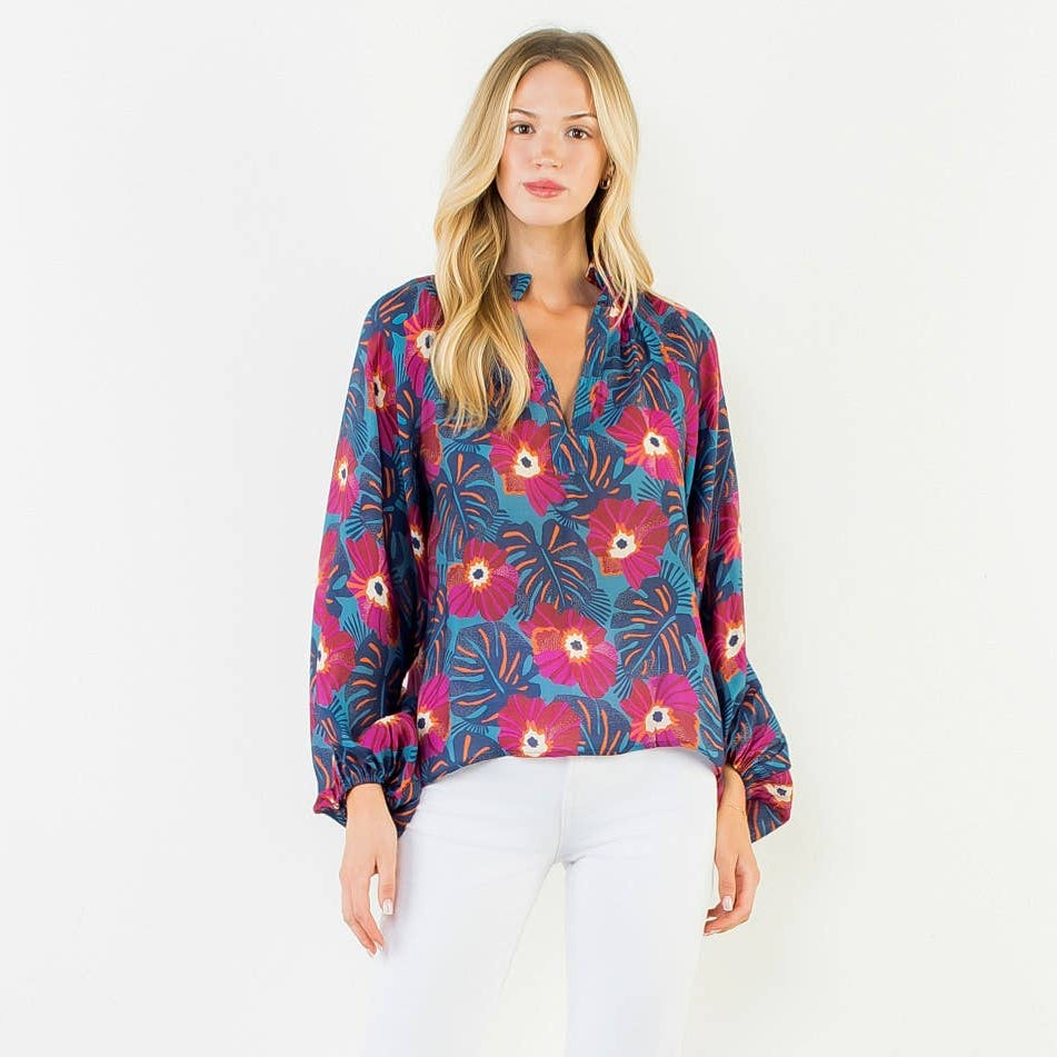 Long Sleeve Flowy Flower Top