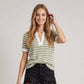 Split V-Neck Striped Short Sleeve Top