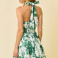 Green Eyelet Floral Criss Cross Halter Mini Dress