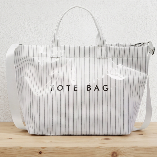 White Pinstripe TOTE BAG with Strap