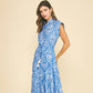 Damask Print Tiered Maxi Dress with Tassel Tie