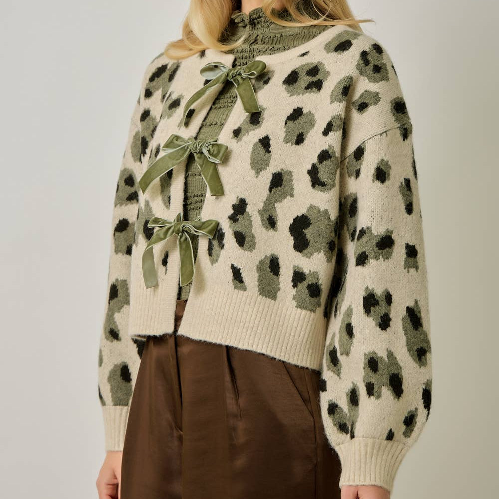 Front Bow Tied Leopard Cardigan