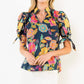 Short Sleeve Navy Floral Pattern V-Neck Top