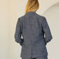 Denim-Look Double-Breasted Blazer with Ruched Sleeves