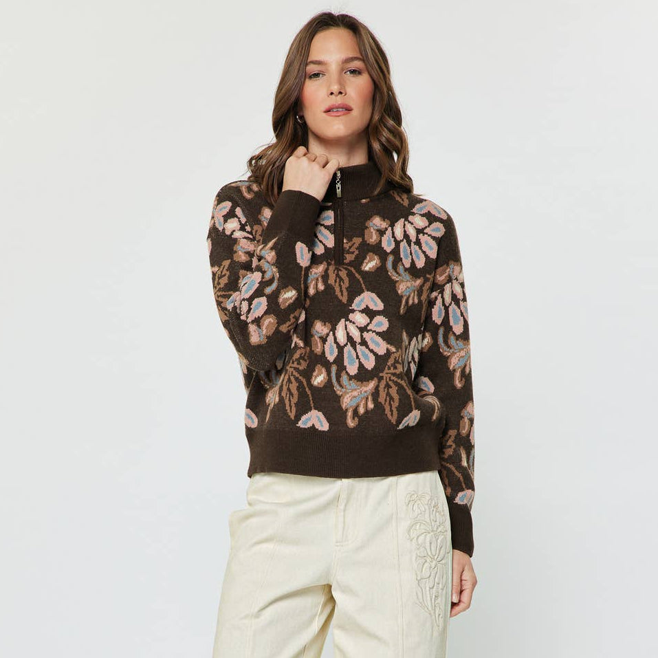 Pattern Jacquard Half Zip-up Sweater