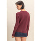 Crew Neck Long Sleeve Buttoned Cardigan: DARK CHERRY