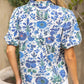Quarter Button Round Yoke V-Neck Floral Print Top